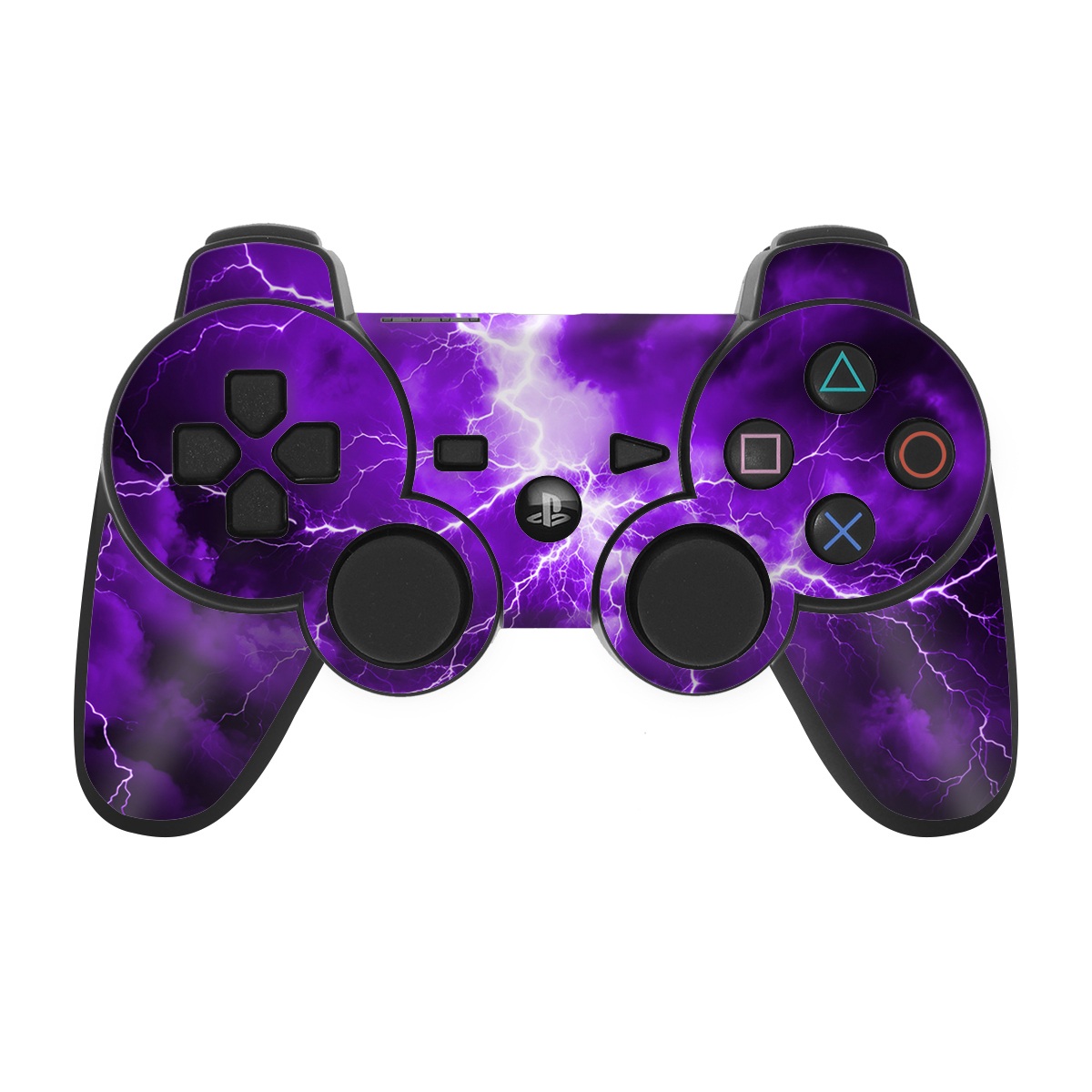 PS3 Controller Skin design of Sky, Lightning, Thunder, Atmosphere, Thunderstorm, Daytime, Purple, Light, Cloud, Nature, with black, purple colors