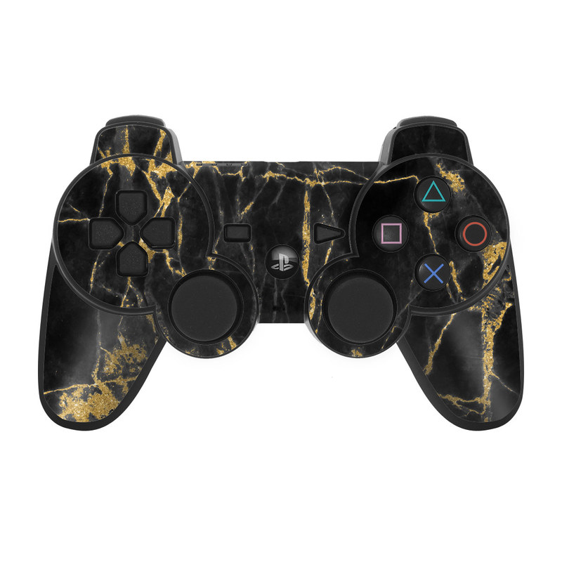 PS3 Controller Skin design of Black, Yellow, Water, Brown, Branch, Leaf, Rock, Tree, Marble, Sky with black, yellow colors