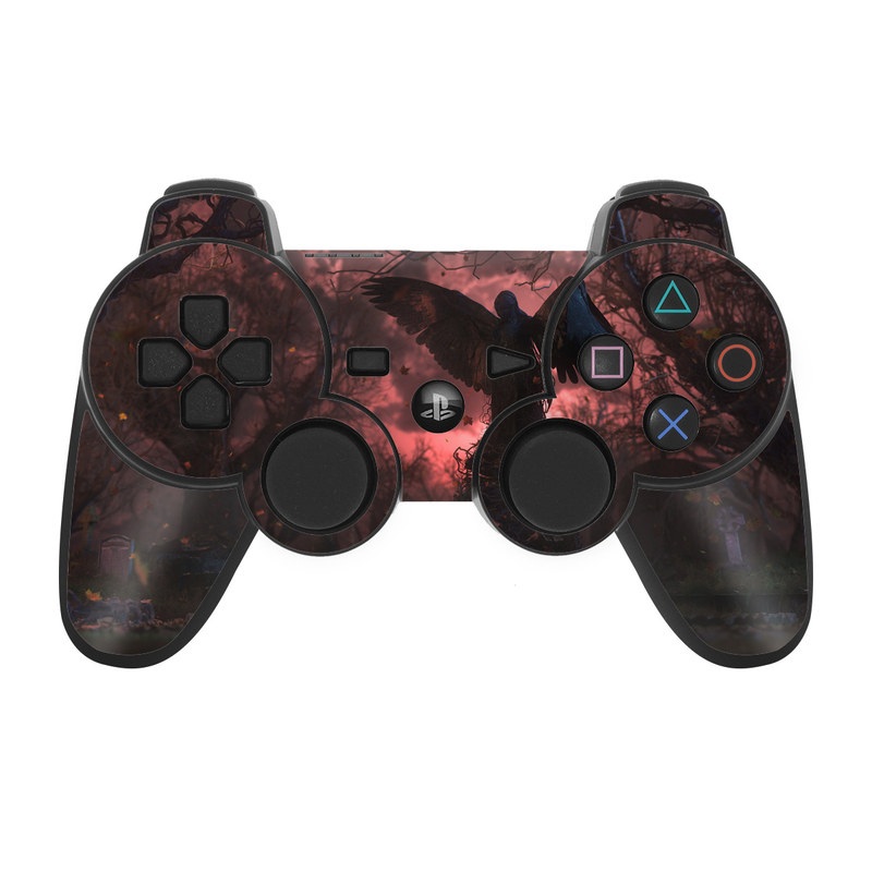 PS3 Controller Skin design of Nature, Sky, Atmospheric phenomenon, Tree, Atmosphere, Darkness, Night, Screenshot, Cg artwork, Fictional character, with black, red colors
