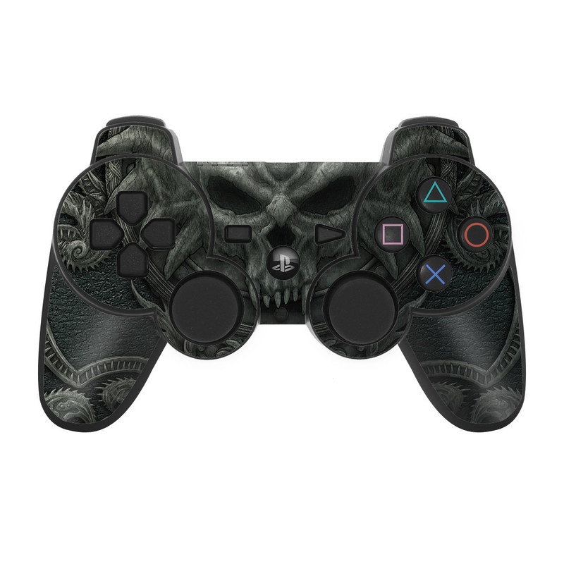 PS3 Controller Skin design of Demon, Dragon, Fictional character, Illustration, Supernatural creature, Drawing, Symmetry, Art, Mythology, Mythical creature, with black, gray colors