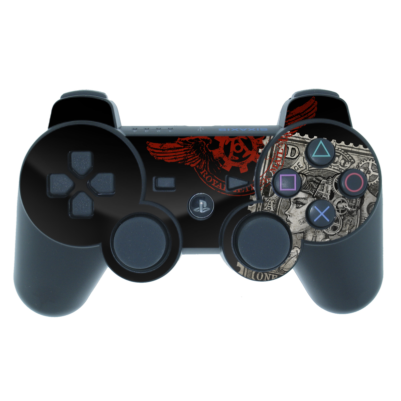 PS3 Controller Skin design of Font, Postage stamp, Illustration, Drawing, Art, with black, gray, red colors