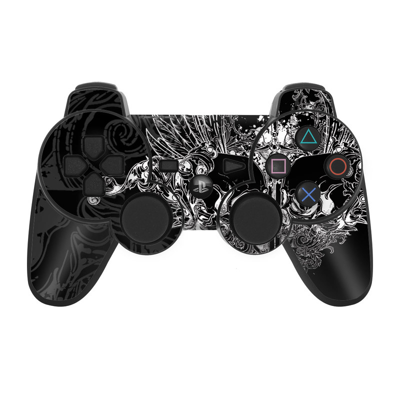PS3 Controller Skin design of Illustration, Art, Design, Monochrome, Graphic design, Pattern, Fictional character, Skull, Black-and-white, Graphics, with black, gray colors