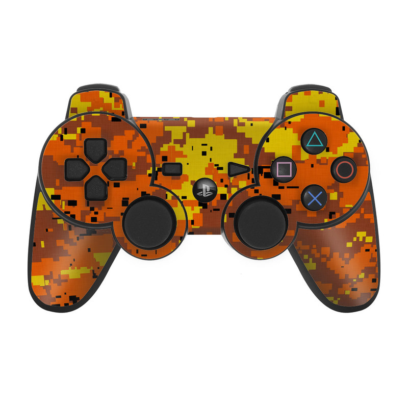 PS3 Controller Skin design of Orange, Yellow, Leaf, Tree, Pattern, Autumn, Plant, Deciduous, with red, green, black colors