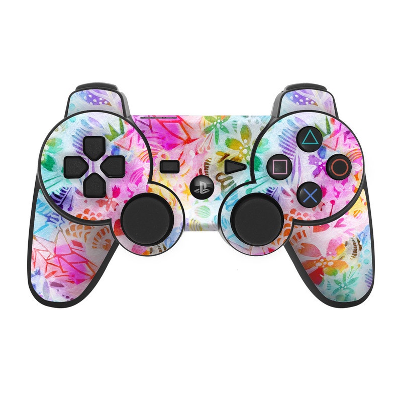 PS3 Controller Skin design of Pattern, Design, Textile, Art, with gray, pink, purple, blue colors
