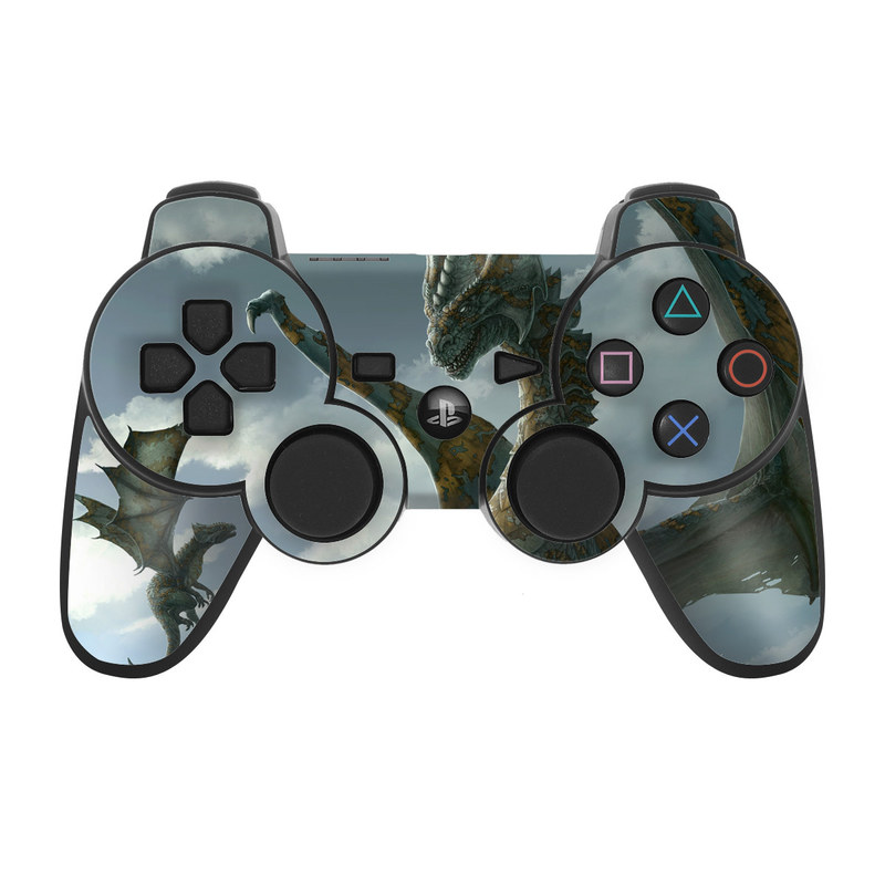 PS3 Controller Skin design of Dragon, Cg artwork, Fictional character, Mythical creature, Mythology, Extinction, Cryptid, Illustration, Games, Massively multiplayer online role-playing game, with black, gray, blue, white, purple colors