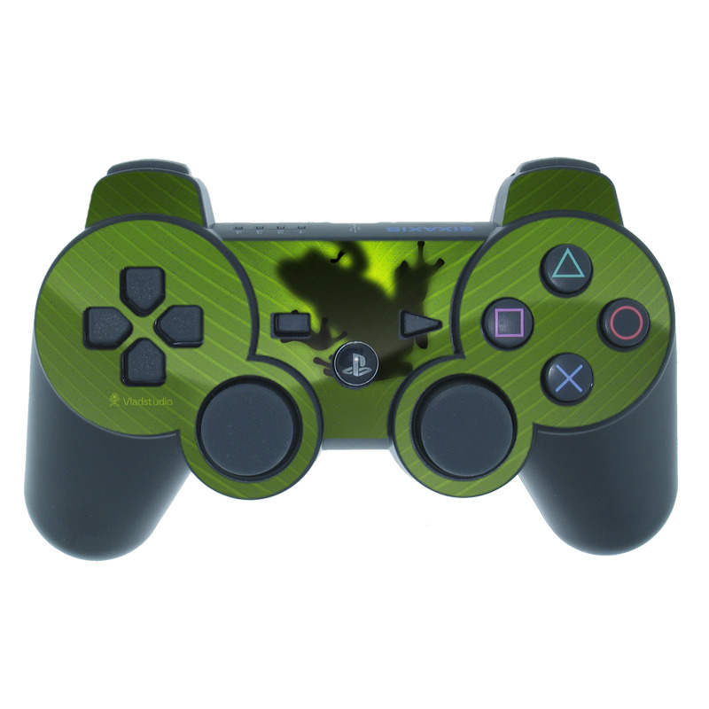 PS3 Controller Skin design of Green, Frog, Tree frog, Amphibian, Shadow, Silhouette, Macro photography, Illustration, with green, black colors