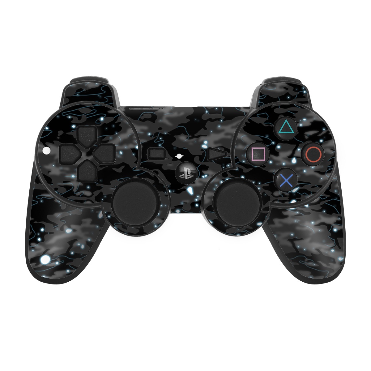 PS3 Controller Skin design of Black, Water, Space, Black-and-white, Granite, with blue, white, gray, blue colors