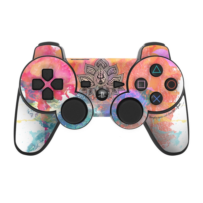 PS3 Controller Skin design of Pink, Leaf, Pattern, Design, Graphic design, Illustration, Symmetry, Visual arts, Art, Plant, with orange, yellow, red, blue, green, black colors