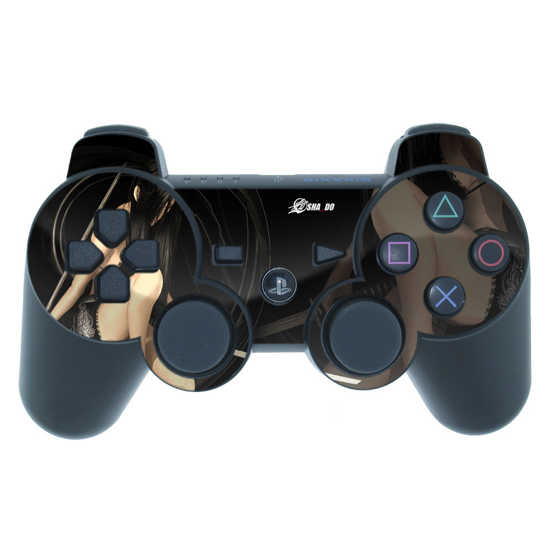 PS3 Controller Skin design of Black, Photography, Leg, Black hair, Cg artwork, Darkness, Fetish model, Sitting, Flash photography, with black, yellow, gray, white colors