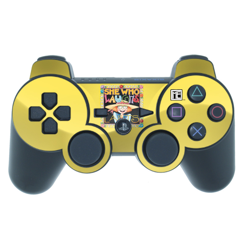 PS3 Controller Skin design of Text, with orange, black, gray, green, red, pink colors