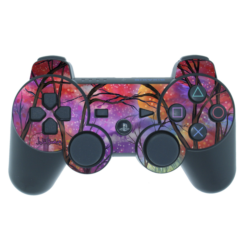 PS3 Controller Skin design of Nature, Tree, Natural landscape, Painting, Watercolor paint, Branch, Acrylic paint, Purple, Modern art, Leaf, with red, purple, black, gray, green, blue colors