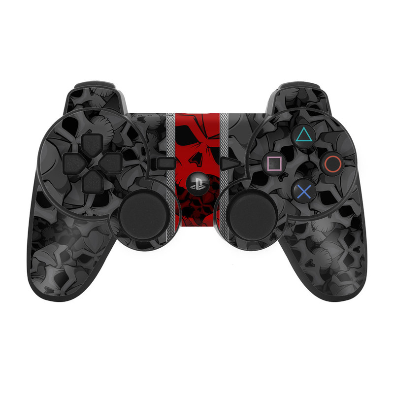 PS3 Controller Skin design of Font, Text, Pattern, Design, Graphic design, Black-and-white, Monochrome, Graphics, Illustration, Art, with black, red, gray colors