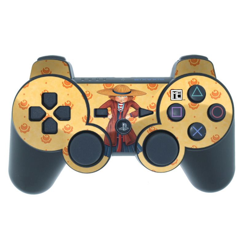 PS3 Controller Skin design of Cartoon, Illustration, Poster, Animated cartoon, Fiction, Anime, Art, Fictional character, Games, with pink, orange, black, red, gray, white colors