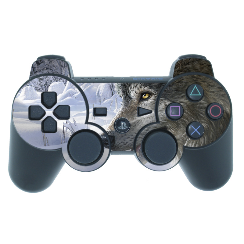 PS3 Controller Skin design of Mammal, Vertebrate, Wolf, Canidae, canis lupus tundrarum, Canis, Wildlife, Carnivore, Wolfdog, Dog, with gray, black, blue, purple colors