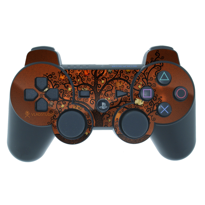 PS3 Controller Skin design of Tree, Brown, Leaf, Plant, Woody plant, Branch, Visual arts, Font, Pattern, Art, with black colors