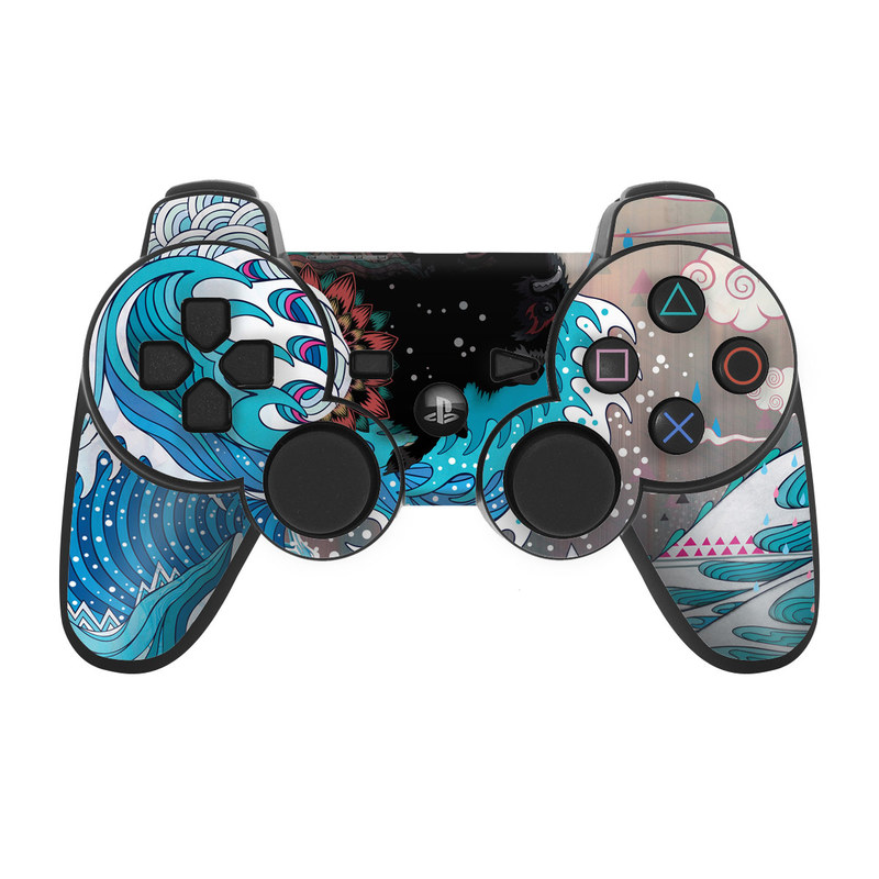 PS3 Controller Skin design of Blue, Turquoise, Illustration, Aqua, Graphic design, Pattern, Art, Design, Graphics, Visual arts, with gray, blue, black, pink, white colors