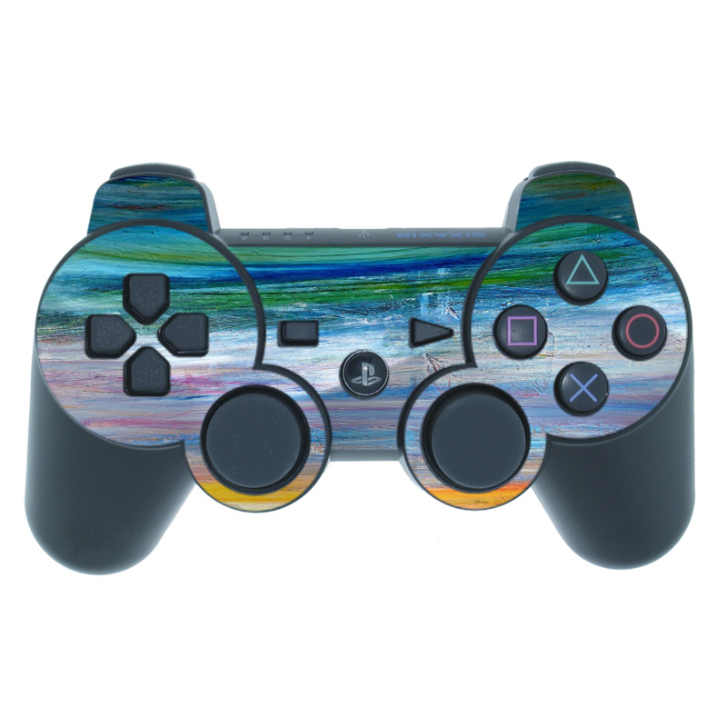 PS3 Controller Skin design of Sky, Painting, Acrylic paint, Modern art, Watercolor paint, Art, Horizon, Paint, Visual arts, Wave, with gray, blue, red, black, pink colors