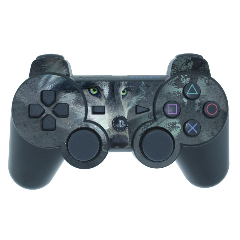 PS3 Controller Skin design of Wolf, Canidae, Wildlife, Red wolf, Canis, canis lupus tundrarum, Snout, Saarloos wolfdog, Wolfdog, Carnivore, with black, gray, blue colors