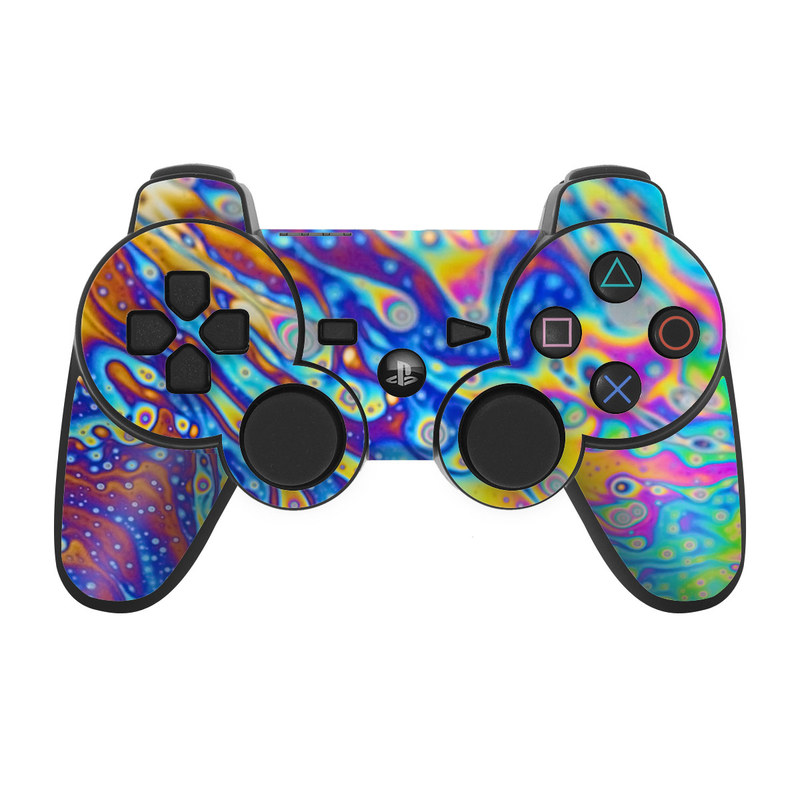PS3 Controller Skin design of Psychedelic art, Blue, Pattern, Art, Visual arts, Water, Organism, Colorfulness, Design, Textile, with gray, blue, orange, purple, green colors