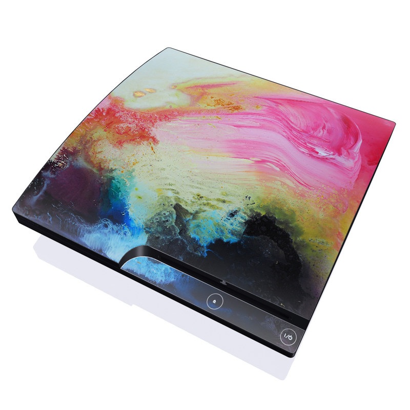 PlayStation 3 Slim Skin design of Painting, Modern art, Acrylic paint, Art, Pink, Watercolor paint, Visual arts, Paint, Artwork, Magenta, with pink, yellow, orange, blue, black, red colors