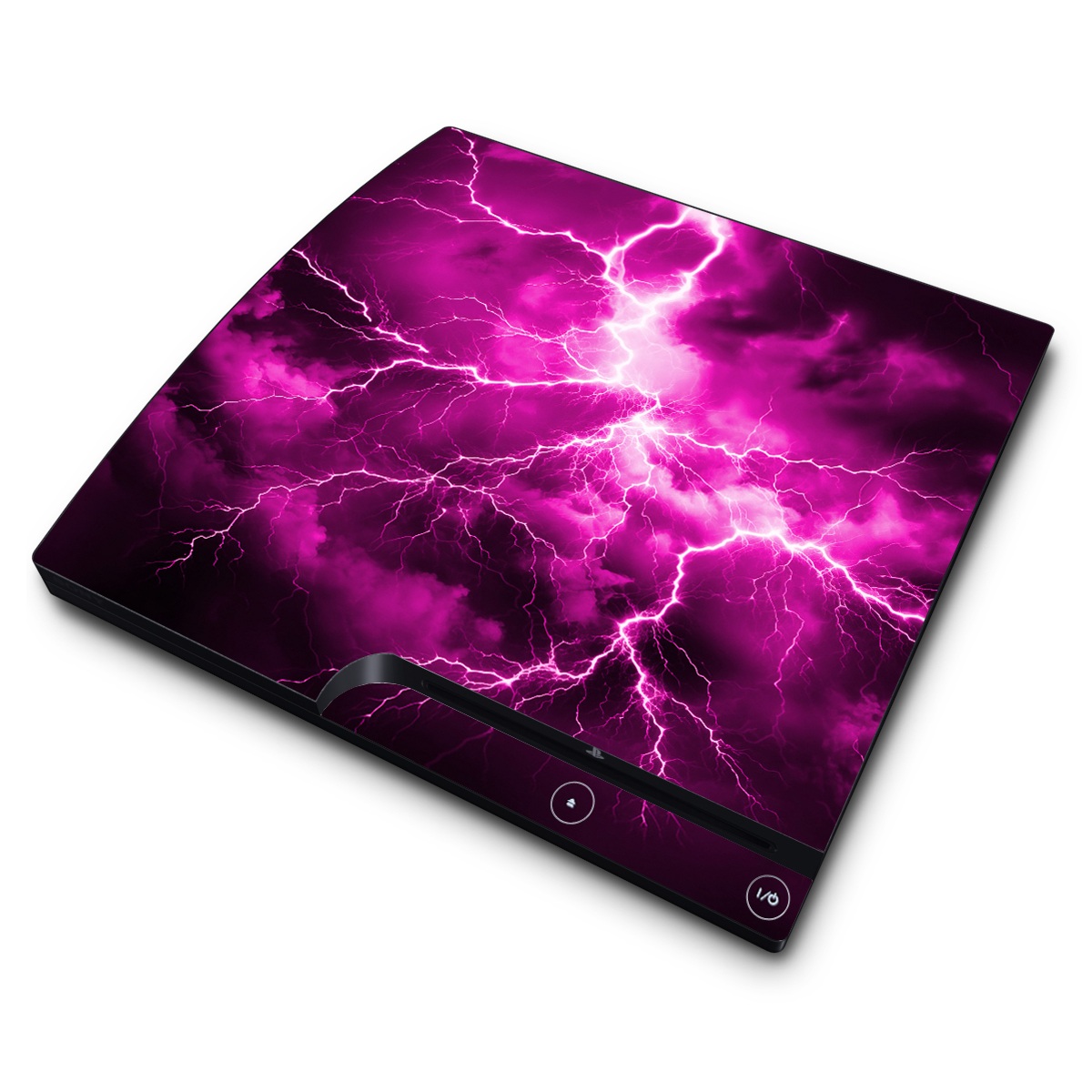 PlayStation 3 Slim Skin design of Sky, Thunder, Lightning, Thunderstorm, Atmosphere, White, Purple, Light, Nature, Water, with black, pink colors
