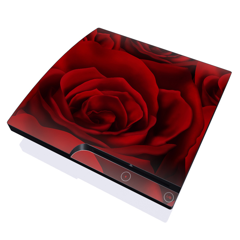 PlayStation 3 Slim Skin design of Red, Garden roses, Rose, Petal, Flower, Nature, Floribunda, Rose family, Close-up, Plant, with black, red colors