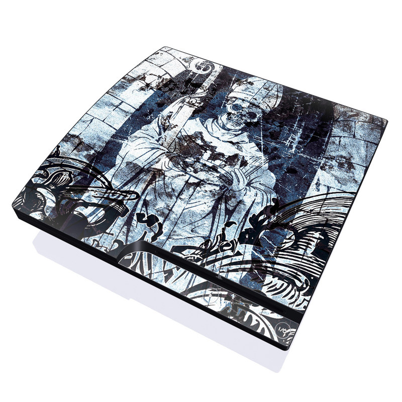 PlayStation 3 Slim Skin design of Illustration, Art, Monochrome, Visual arts, Drawing, Black-and-white, Graphic design, Fictional character, Fiction, Sketch, with white, black, blue, gray colors