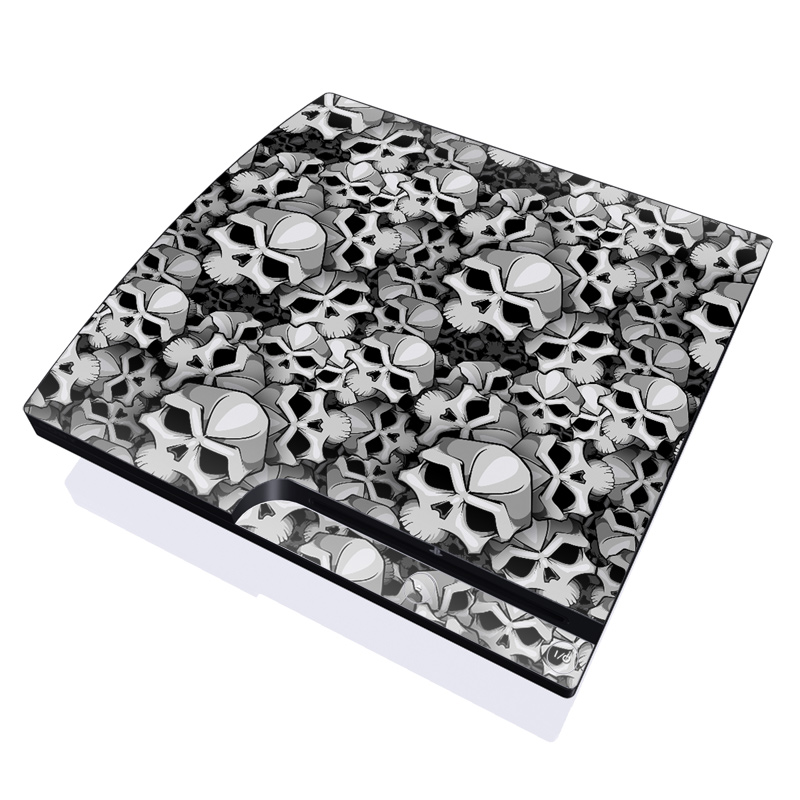 PlayStation 3 Slim Skin design of Pattern, Black-and-white, Monochrome, Ball, Football, Monochrome photography, Design, Font, Stock photography, Photography, with gray, black colors
