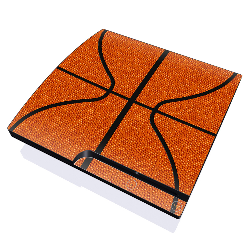 PlayStation 3 Slim Skin design of Orange, Basketball, Line, Pattern, Sport venue, Brown, Yellow, Design, Net, Team sport, with orange, black colors