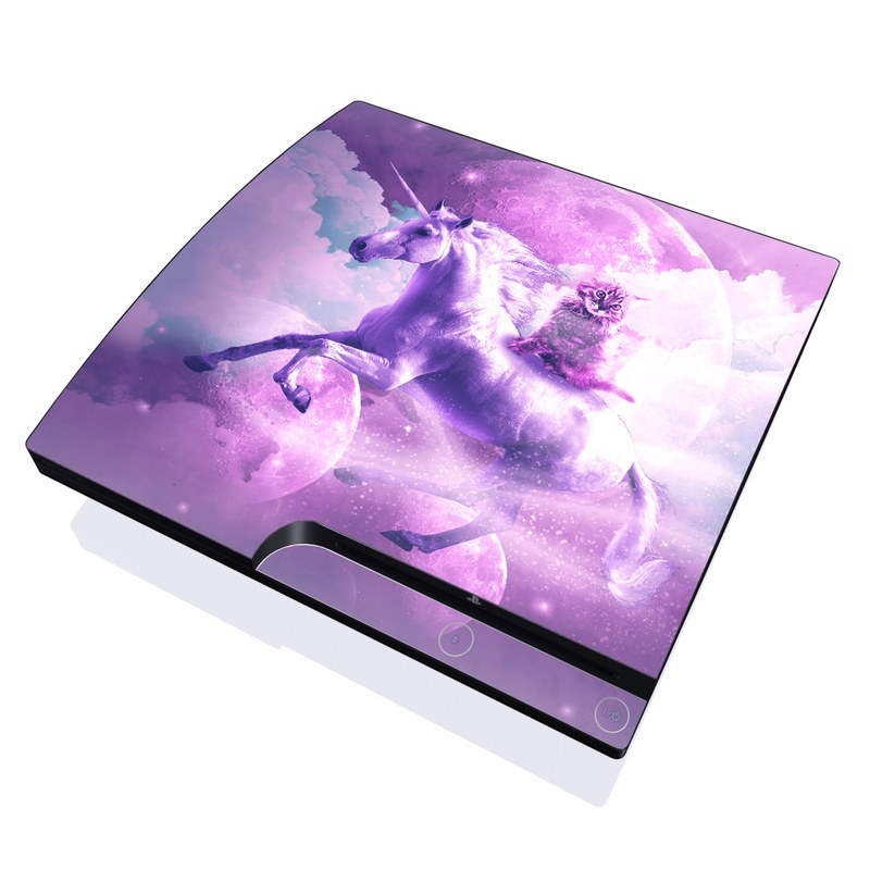 PlayStation 3 Slim Skin design of Unicorn, Purple, Fictional character, Mythical creature, Violet, Cg artwork, Illustration, Mythology, with white, purple, blue, gray, black colors