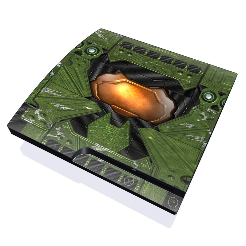 PlayStation 3 Slim Skin design of Green, Fictional character, Games, Fiction, Pc game, Illustration, Strategy video game, Digital compositing, Art, Screenshot, with green, yellow, orange, black colors