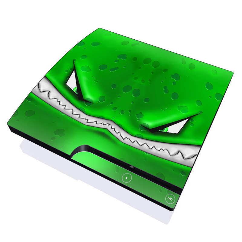 PlayStation 3 Slim Skin design of Green, Font, Animation, Logo, Graphics, Games, with green, white colors