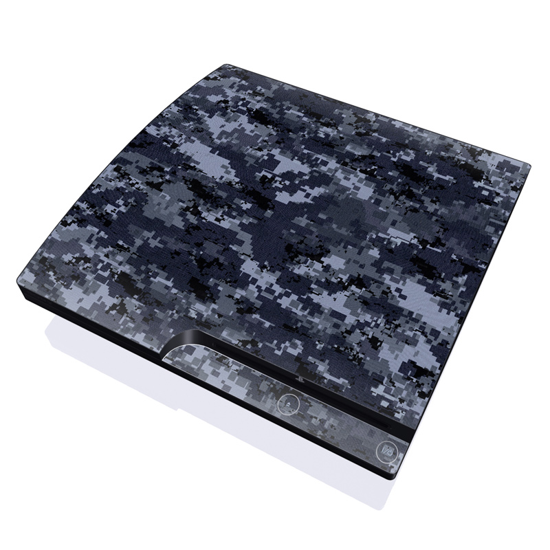 PlayStation 3 Slim Skin design of Military camouflage, Black, Pattern, Blue, Camouflage, Design, Uniform, Textile, Black-and-white, Space, with black, gray, blue colors