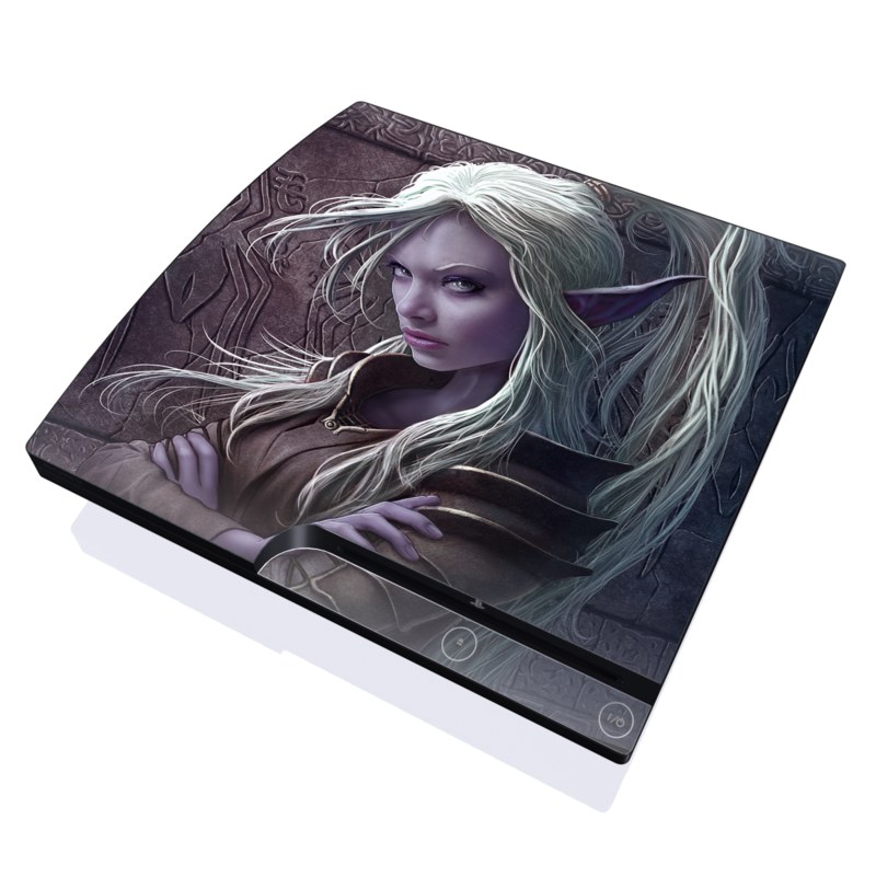 PlayStation 3 Slim Skin design of Cg artwork, Beauty, Purple, Lady, Illustration, Fictional character, Long hair, Photography, Art, Portrait, with black, gray, purple colors