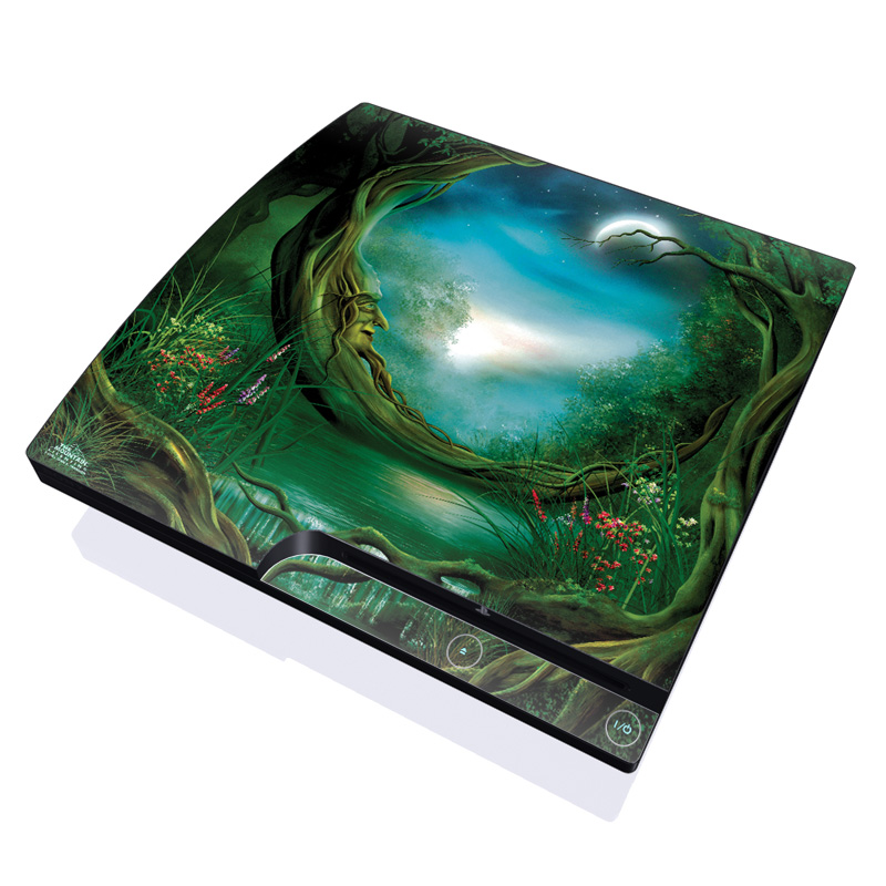 PlayStation 3 Slim Skin design of Fractal art, Art, Organism, Fictional character, Earth, Cg artwork, with black, blue, green, gray colors
