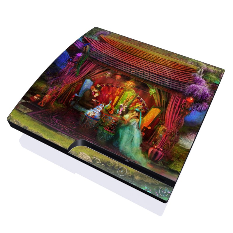 PlayStation 3 Slim Skin design of Hindu temple, Temple, Art, Painting, Place of worship, Stage, Fictional character, with black, red, green, blue, gray colors