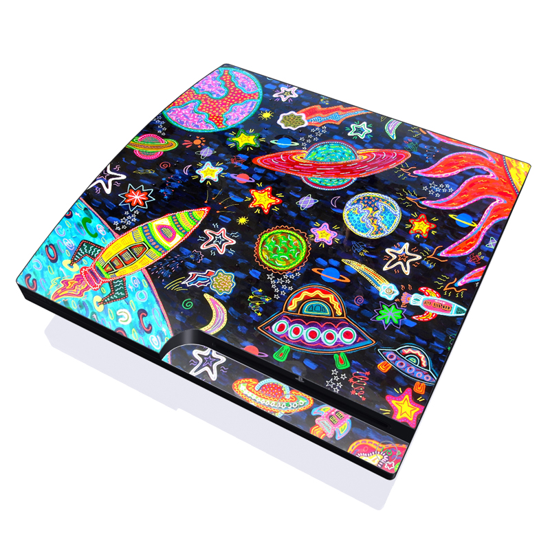 PlayStation 3 Slim Skin design of Pattern, Psychedelic art, Visual arts, Paisley, Design, Motif, Art, Textile, with black, gray, blue, red colors