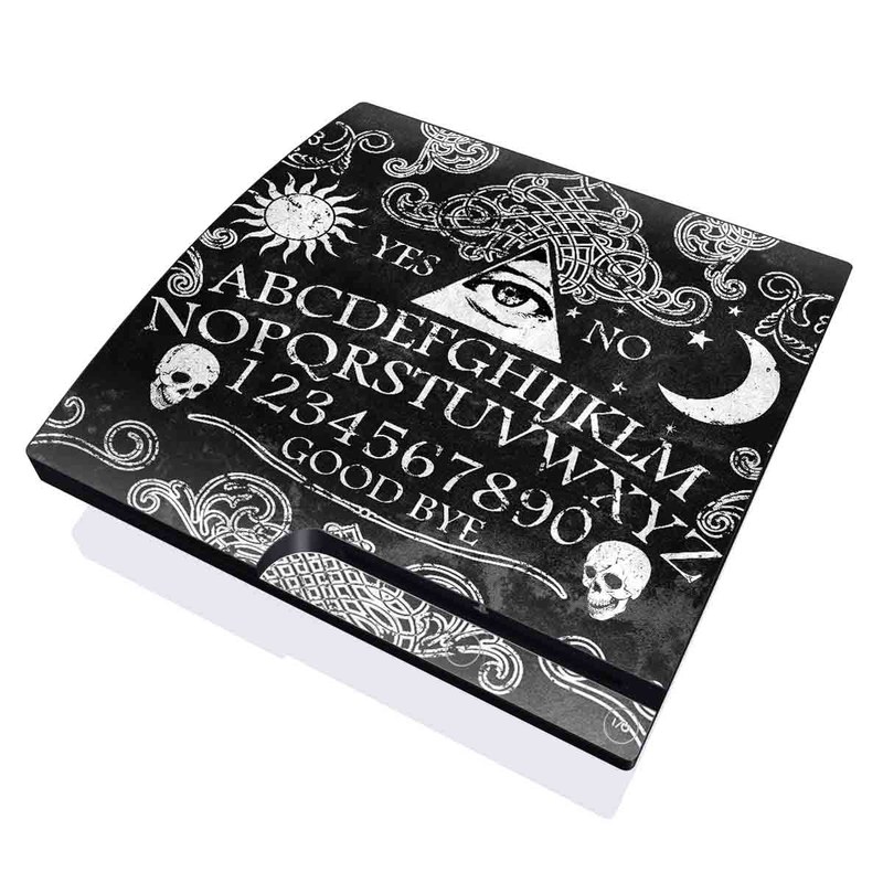 PlayStation 3 Slim Skin design of Text, Font, Pattern, Design, Illustration, Headpiece, Tiara, Black-and-white, Calligraphy, Hair accessory, with black, white, gray colors