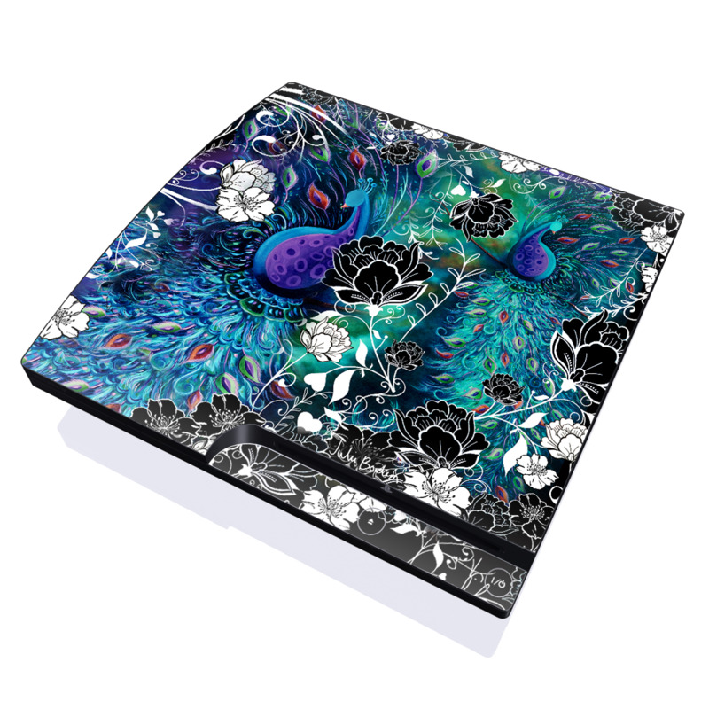 PlayStation 3 Slim Skin design of Pattern, Psychedelic art, Organism, Turquoise, Purple, Graphic design, Art, Design, Illustration, Fractal art, with black, blue, gray, green, white colors