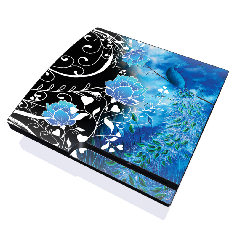 PlayStation 3 Slim Skin design of Blue, Pattern, Graphic design, Design, Illustration, Organism, Visual arts, Graphics, Plant, Art, with black, blue, gray, white colors