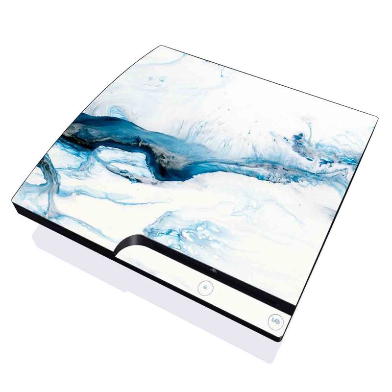 PlayStation 3 Slim Skin design of Glacial landform, Blue, Water, Glacier, Sky, Arctic, Ice cap, Watercolor paint, Drawing, Art, with white, blue, black colors