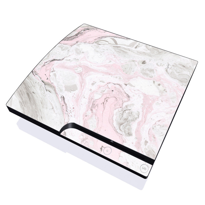 PlayStation 3 Slim Skin design of White, Pink, Pattern, Illustration, with pink, gray, white colors