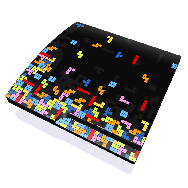 PlayStation 3 Slim Skin design of Pattern, Symmetry, Font, Design, Graphic design, Line, Colorfulness, Magenta, Square, Graphics, with black, green, blue, orange, red colors