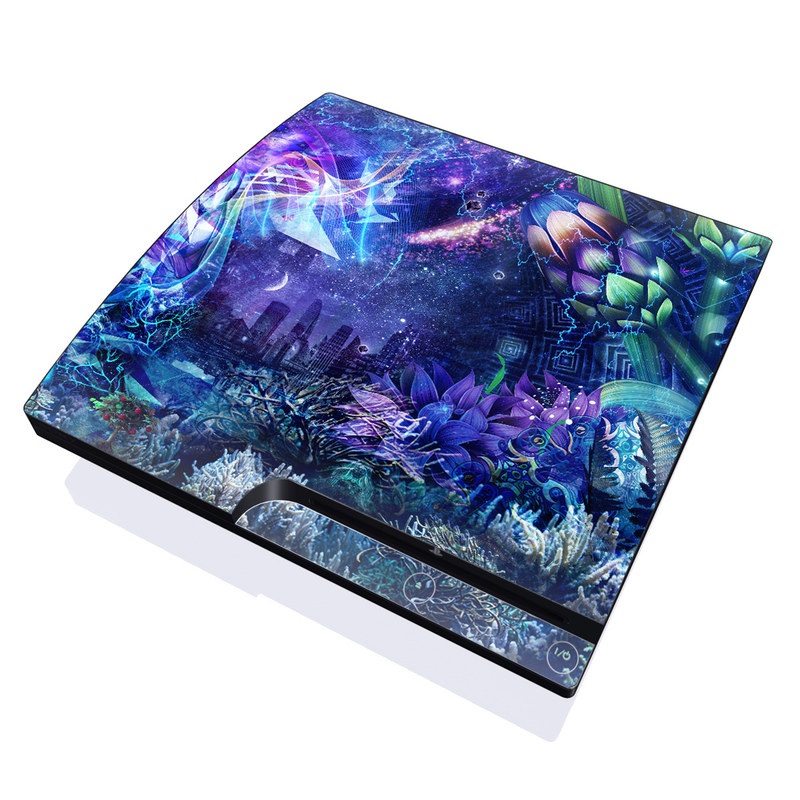PlayStation 3 Slim Skin design of Blue, Purple, Violet, Lavender, Majorelle blue, Psychedelic art, Electric blue, Organism, Art, Design, with blue, green, purple, red, pink colors