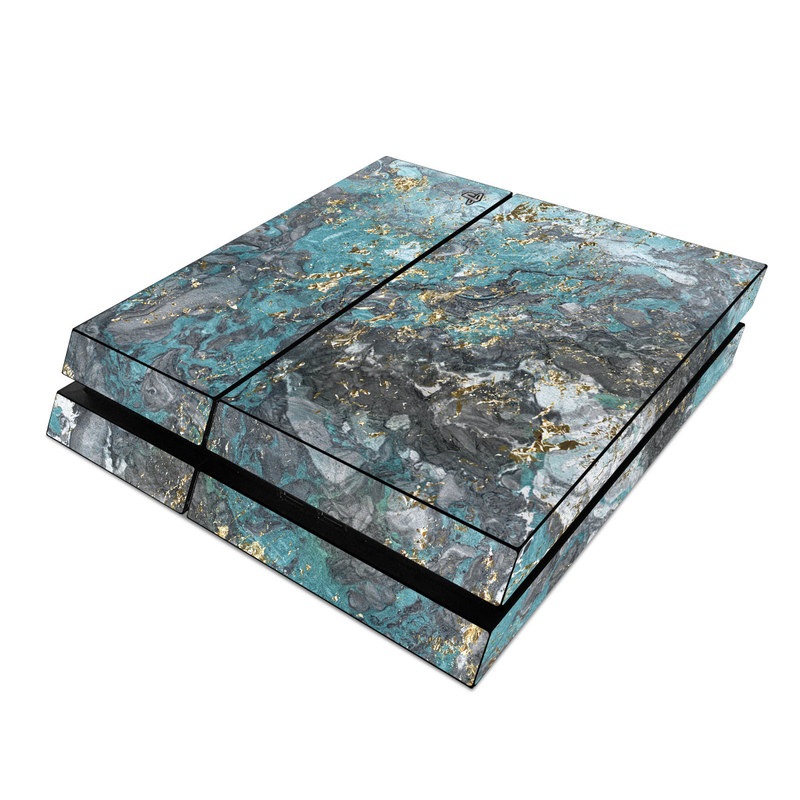 PlayStation 4 Skin design of Blue, Turquoise, Green, Aqua, Teal, Geology, Rock, Painting, Pattern with black, white, gray, green, blue colors