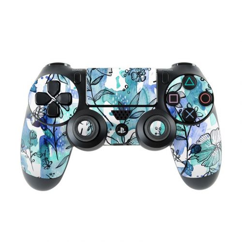 Blue Ink Floral PlayStation 4 Controller Skin