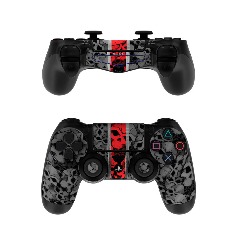 PlayStation 4 Controller Skin design of Font, Text, Pattern, Design, Graphic design, Black-and-white, Monochrome, Graphics, Illustration, Art, with black, red, gray colors
