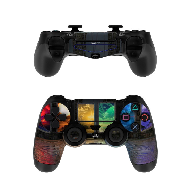 PlayStation 4 Controller Skin design of Light, Lighting, Water, Sky, Technology, Night, Art, Geological phenomenon, Electronic device, Glass with black, red, green, blue colors