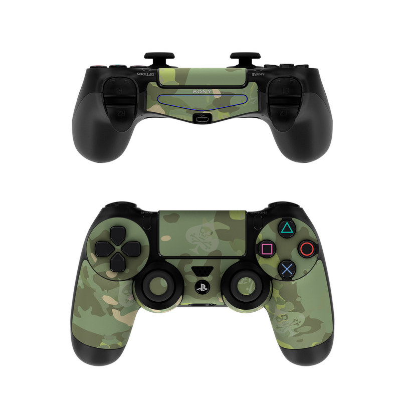 PlayStation 4 Controller Skin design of Military camouflage, Pattern, Camouflage, Uniform, Clothing, Green, Design, Leaf, Plant, Illustration with green, brown colors