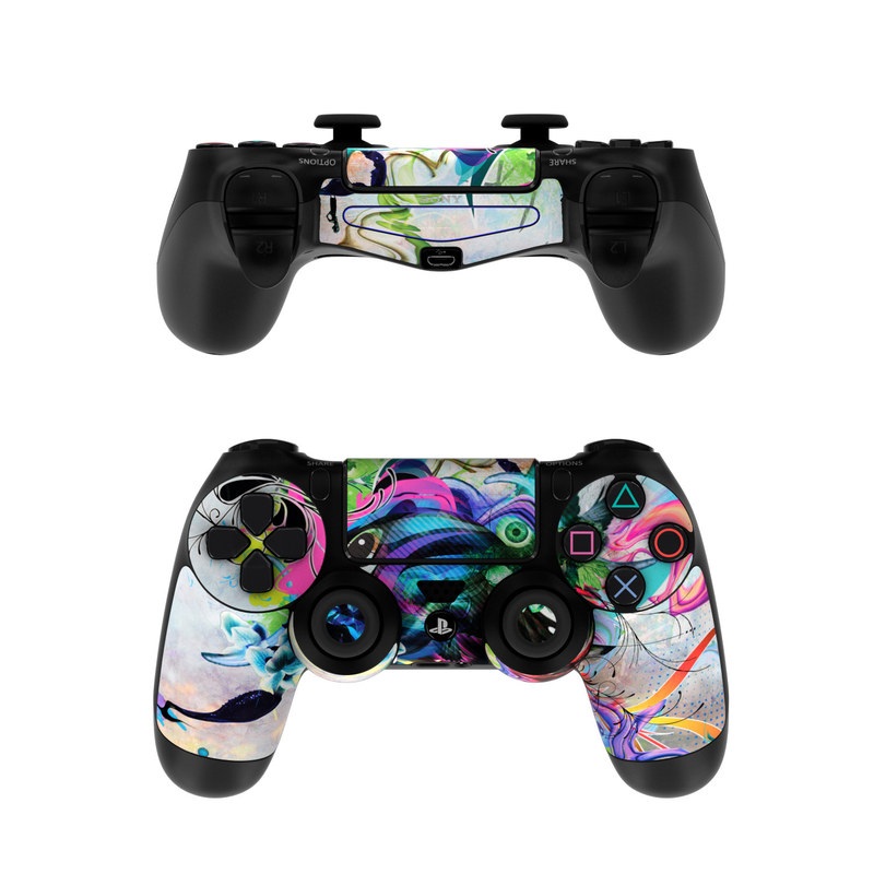 PlayStation 4 Controller Skin design of Graphic design, Psychedelic art, Art, Illustration, Purple, Visual arts, Graffiti, Street art, Design, Painting, with gray, black, blue, green, purple colors